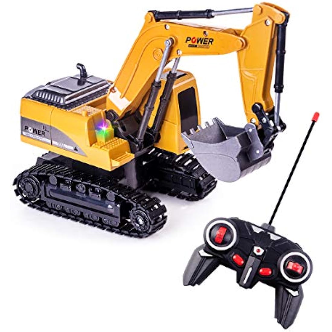 Highttoy Remote Control Excavator Digger Toys for Kids, RC Digger Tractor Toys for Boys Age 3 4 5 6 7 8 Gifts 1:24 Scale 6 Channel Diecast Remote Control Digger Toy with Led & Sound