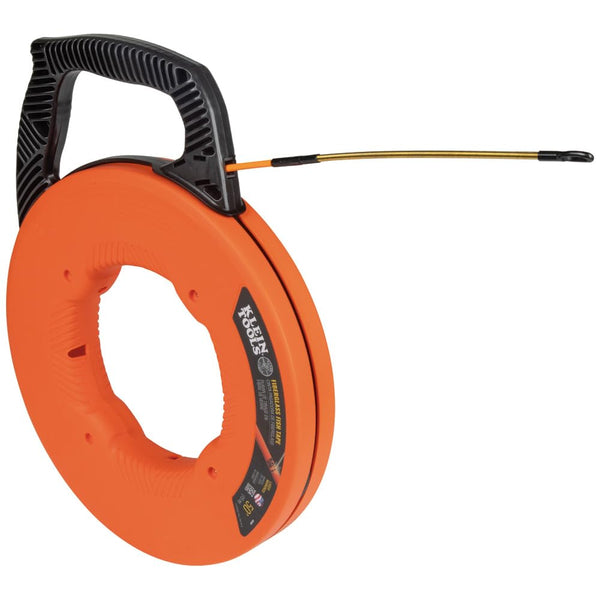 KLEIN TOOLS 56382 Fish Tape, Multi-Groove Fiberglass Wire Puller with Nylon Tip, Optimized Housing and Handle,Orange/Black, 15 m