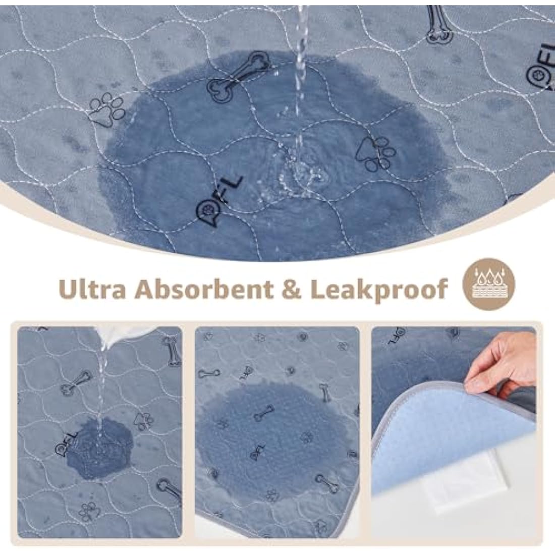 Washable Dog Pee Pad 182x182 Extra Large, Fast Absorbent Reusable Puppy Pads, Waterproof Pet Training Pads with Bone Print,Non-Slip Whelping Pad for Dog Playpen, Incontinence, Housebreaking