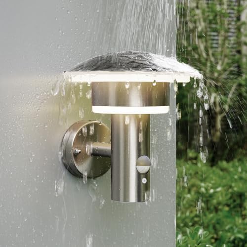 NBHANYUAN Lighting® Outdoor LED Wall Light with Motion Sensor 4 Modes Outside Lights SUS316 Stainless Steel Mains Powered PIR Weatherproof 3000K Warm White Light for Front Door, Porch 1000LM IP44