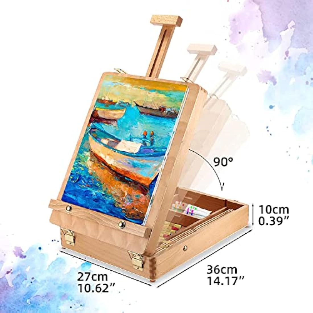 TTAototech Table Easel Box, Wooden Table Box Easel with Storage Table Easel Stand Adjustable Desktop Drawing Board Box for Kids Artists Beginners Painting