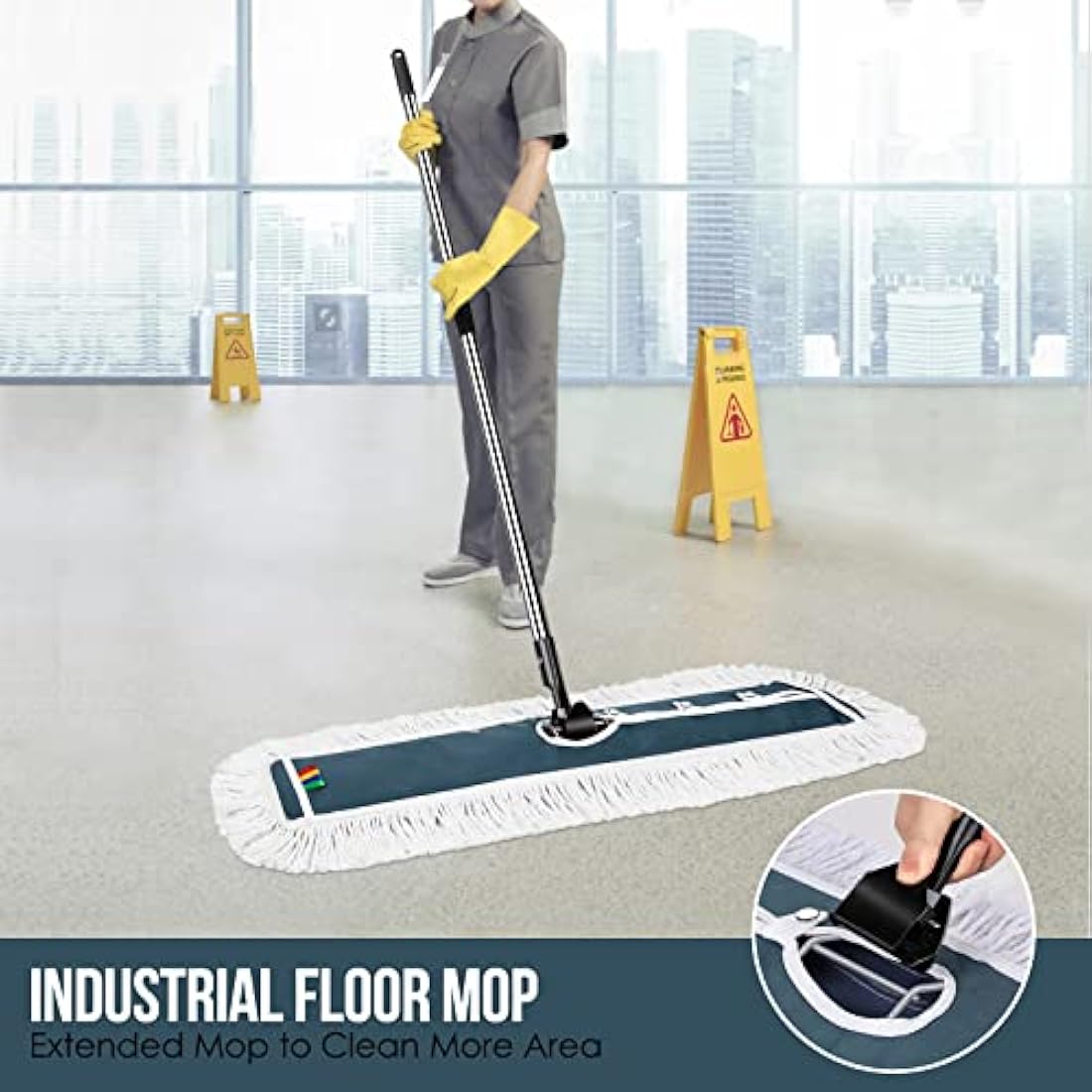 MASTERTOP Large Flat Mop, 105cm Wide Industrial Mop with 2 Replacement Heads, Commercial Heavy Duty Floor Mops for Hard Floors, Dust Sweeper for Warehouse Hotel Garage Cleaning