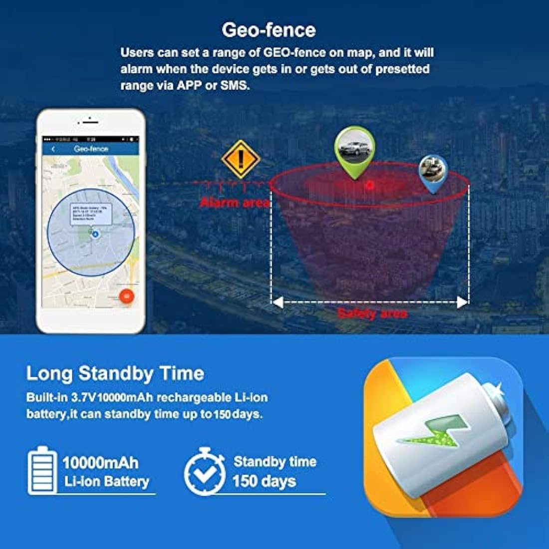 GPS Tracker, 10000mAh Battery GPS Car Tracker with Magnet, Waterproof Real Time Positioning Anti Lost Tracking Device for Fleet, Van, Vehicle, Worldwide Coverage No Distance Limit No Subscription Fee