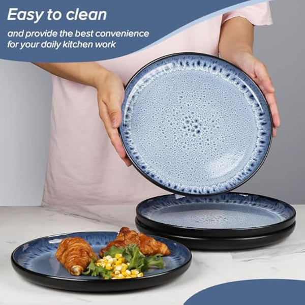 Greentainer Handmade Stoneware Dinnerware Set, Ocean Blue Dinner Set, 16-Piece Dinner Service Set with Dinner Plate, Dessert Plate, Bowl and Mug, Dishwasher & Microwave Safe, Service for 4