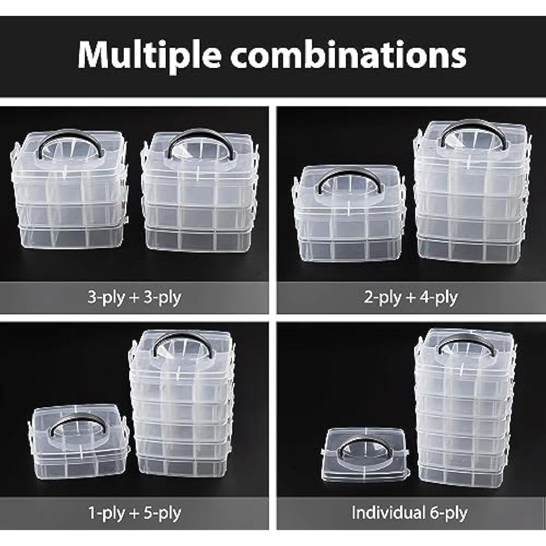ilauke 2Pcs Craft Storage Box Transparent, 6 Tier Clear Plastic Tiered Craft Organiser Box for Kids, Arts and Crafts Boxes for Beads, Jewellery, Tools, 36 Compartments