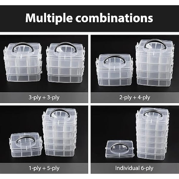 ilauke 2Pcs Craft Storage Box Transparent, 6 Tier Clear Plastic Tiered Craft Organiser Box for Kids, Arts and Crafts Boxes for Beads, Jewellery, Tools, 36 Compartments