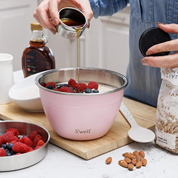 S'well Salad Bowl Kit, Pink Topaz, 1.9L - Salad Lunch Box with Condiment Container and Removable Tray - Leak-Proof and Dishwasher Safe