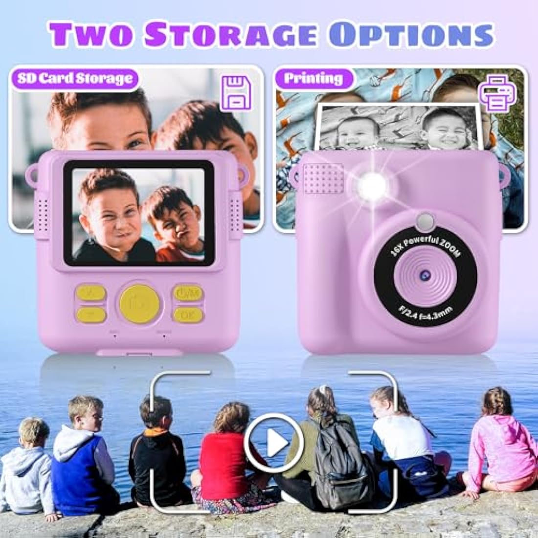 Instant Print Camera, Kids Camera Digital Camera 1080P HD Photo and Video Recording with 32G SD Card, 3 Rolls Photo Paper & Colour Pen for Age 6-12 Boys and Girls Birthday Chirstmas Gifts