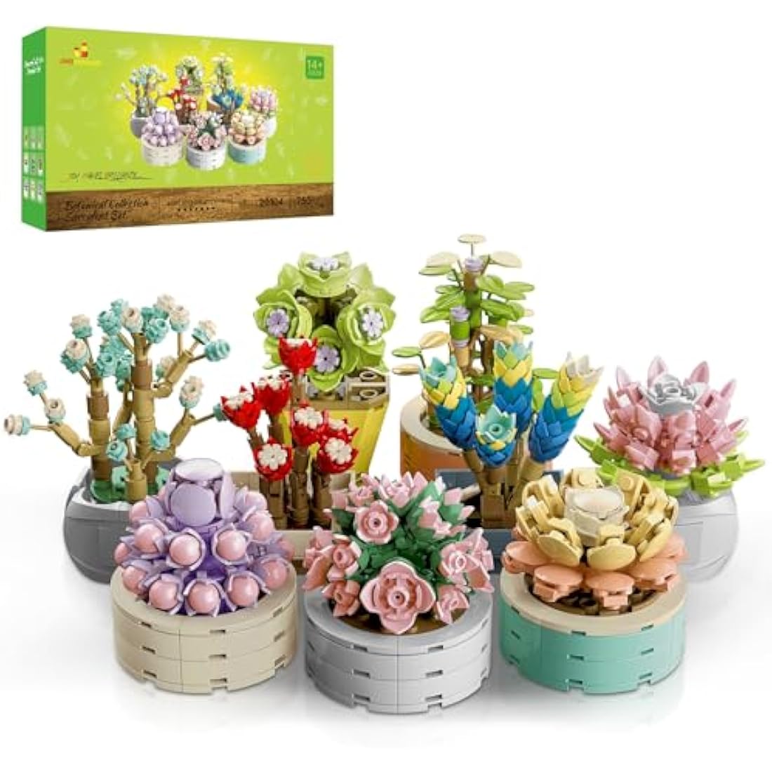 JMBricklayer Succulent Plants Building Blocks Sets for Adults, Flowers Office Room Decor Succulent Bonsai Toys, Botanical Collection Model Kits, Gifts for Women Men Her Him (750Pcs)