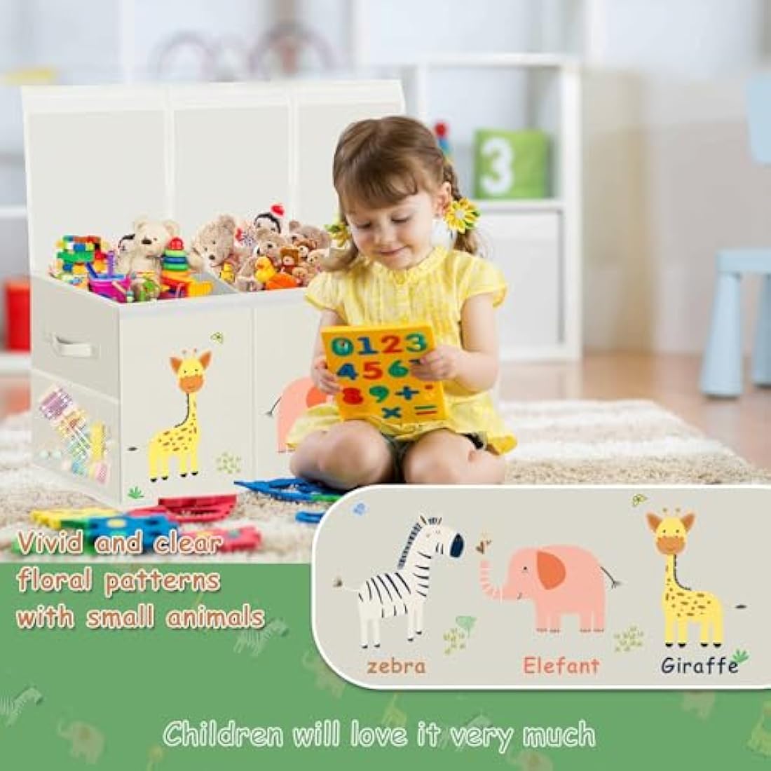 Extra Large Toy Box Storage for Boys Girls - Collapsible Toy Chest Organizer for Kids,Toy Bin Container with Lid and Handles for Clothes,Blanket,Nursery,Playroom,Bedroom,Stuffed Animals,Quilt(Beige)