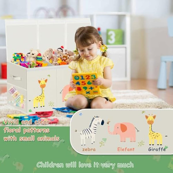 Extra Large Toy Box Storage for Boys Girls - Collapsible Toy Chest Organizer for Kids,Toy Bin Container with Lid and Handles for Clothes,Blanket,Nursery,Playroom,Bedroom,Stuffed Animals,Quilt(Beige)