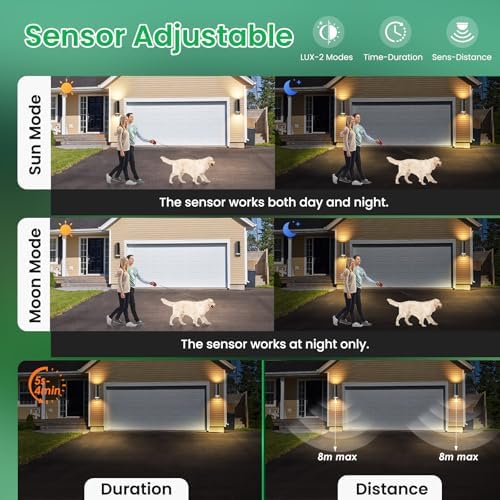 ALUSSO LIGHTING Up Down LED Wall Light PIR Motion Sensor 8W 750LM Stainless Steel Lamp, with GU10 Bulbs 3000K 4000K 6000K Adjustable, Outdoor Security Light IP65 Waterproof for Hallway Porch, Black