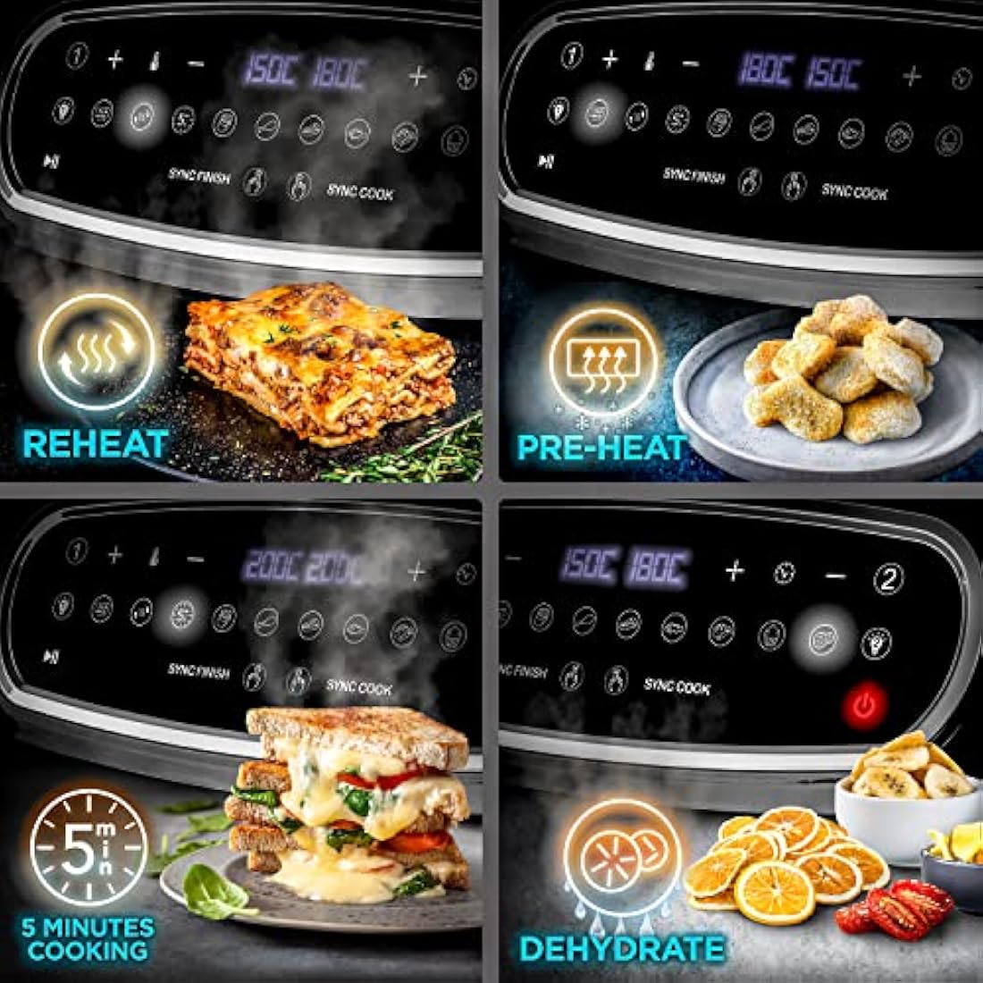 Duronic AF34 BK Triple Drawer 10L Digital Air Fryer with Visual Window, Dual Zone, 10-in-1 Large Drawer AirFryer for Family, Uses No Oil, Air Fry, Roast, Bake, Dishwasher Safe Non-Stick Baskets, Black