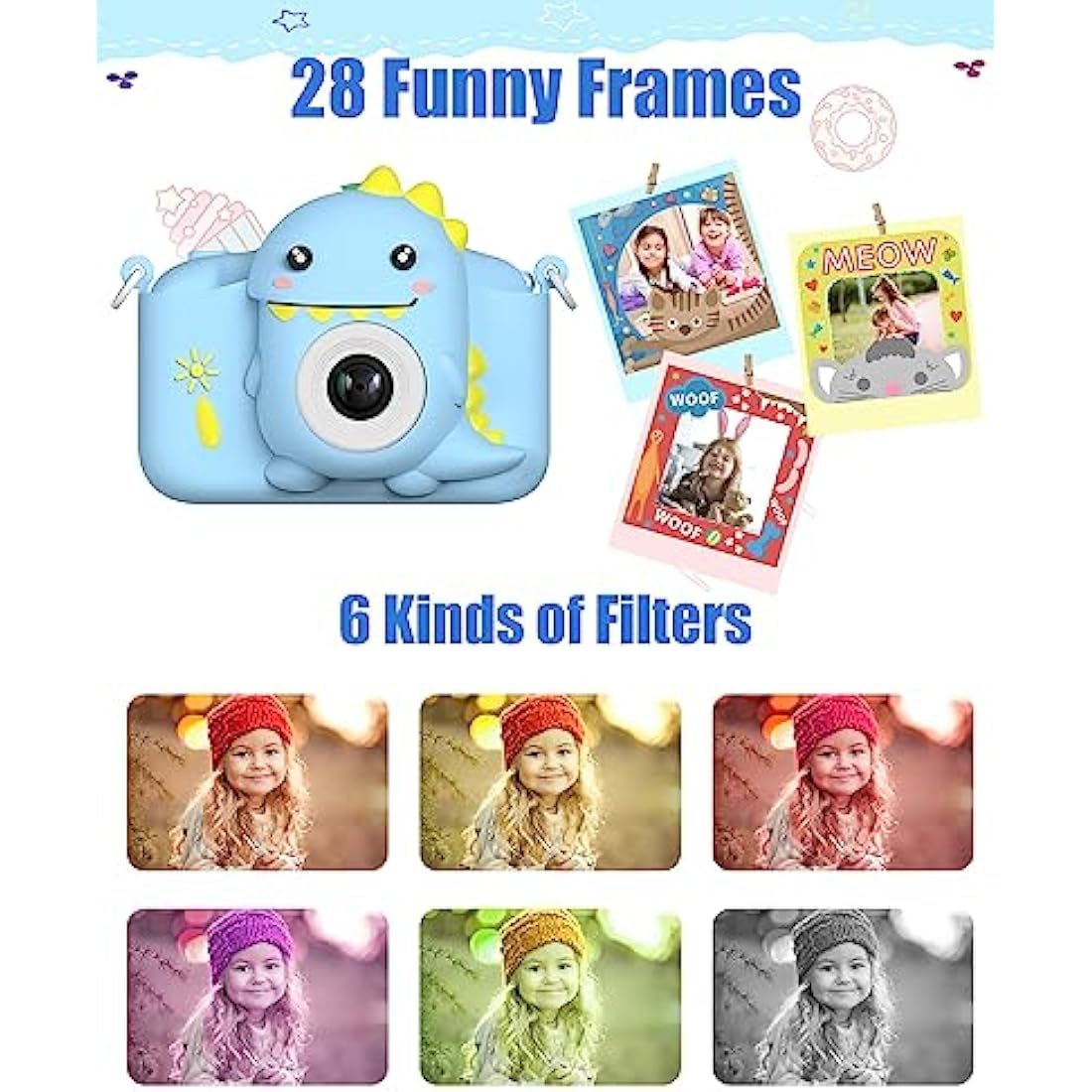 Hangrui Kids Camera, 20MP Kids Digital Dual Lens Cameras with Silicone Case 2.0 Inch IPS Screen 1080P Video Camcorder, 32GB Card,Shockproof Childrens Camera Toy for Boys & Girls Age 3-12(Blue)