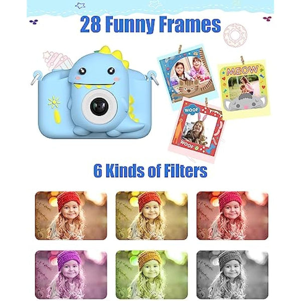 Hangrui Kids Camera, 20MP Kids Digital Dual Lens Cameras with Silicone Case 2.0 Inch IPS Screen 1080P Video Camcorder, 32GB Card,Shockproof Childrens Camera Toy for Boys & Girls Age 3-12(Blue)