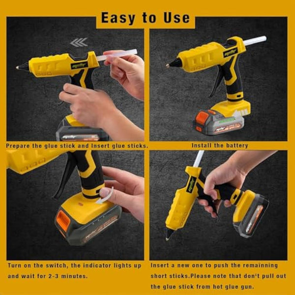 100W Hot Glue Gun Cordless,Compatible with Dewalt 18v Battery Powered Full Size 11mm Sticks (Tool Bare, no Battery, no Charger)