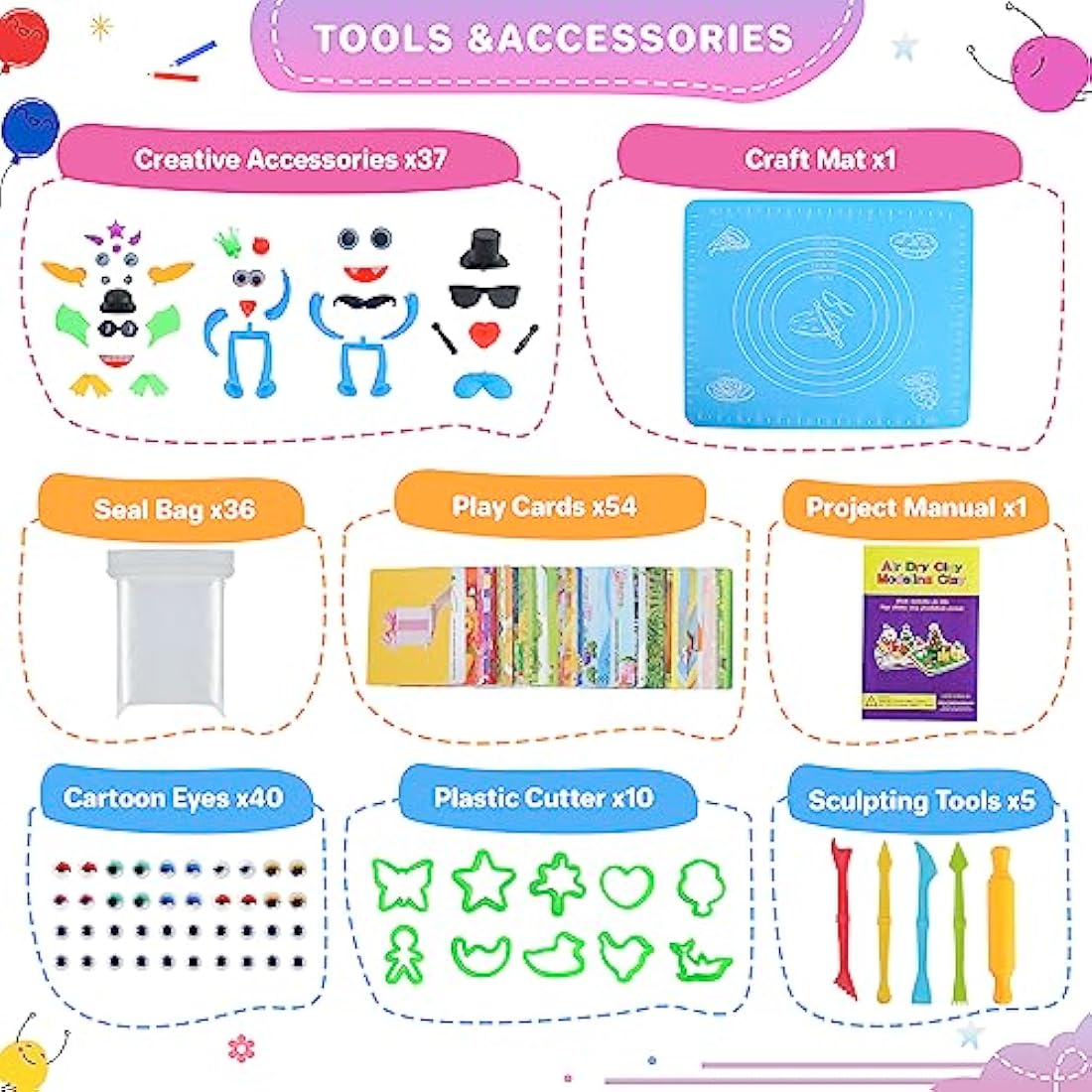 Air Dry Clay Kit, 42 Corlors Modelling Clay for Kids, Safe & Non-Toxic Ultra Light DIY Model Magic Clay, Molding Clay with Sculpting Tools,Arts and Crafts Kits for Kids Boys Girls Toys.