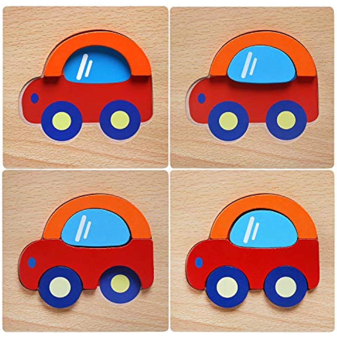 Afufu Wooden Toys - 4 Pack Jigsaw Puzzles for Toddlers 1 2 3 Years Old, Boys & Girls Educational Toys Gift with 4 Vehicle Patterns, Bright Vibrant Color Shapes