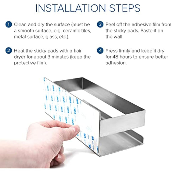 Joejis Shower Caddy No Drill - Strong 3M Self Adhesive No Drill Wall Mounted Shelf - Stainless Steel - Tidy Shampoo Gel Storage Basket - Shower Organiser (2 Pack Silver)