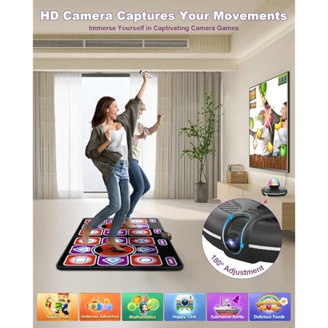 Acelufly Dance Mat, Electronic Dance Mat for TV with Camera, Double Dance Mats with Wireless Controller, Non-Slip Dance Game Fitness Pad for Kids Adults, Gift for Girls Boys (Black)