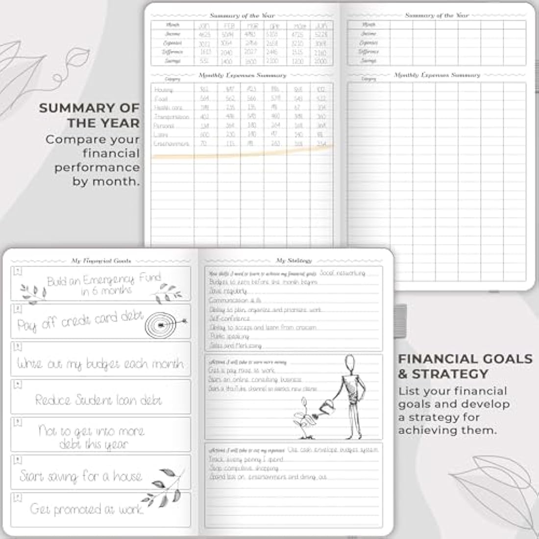 GoGirl Budget Planner – Monthly Financial Planner Organizer Budget Book. Expense Tracker Notebook Journal to Control Your Money. Undated – Start Any Time, 13.5x19cm, Lasts 1 Year – Grey