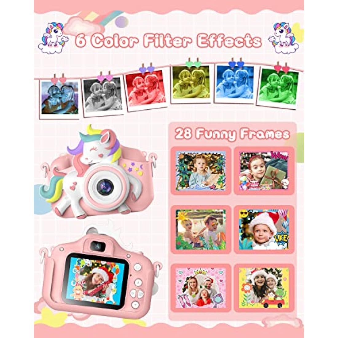 Gofunly Kids Camera, 1080P HD 2.0" Digital Camera for Kids with 32GB Card, Selfie Toy, Birthday Gift for Girls Ages 3-12