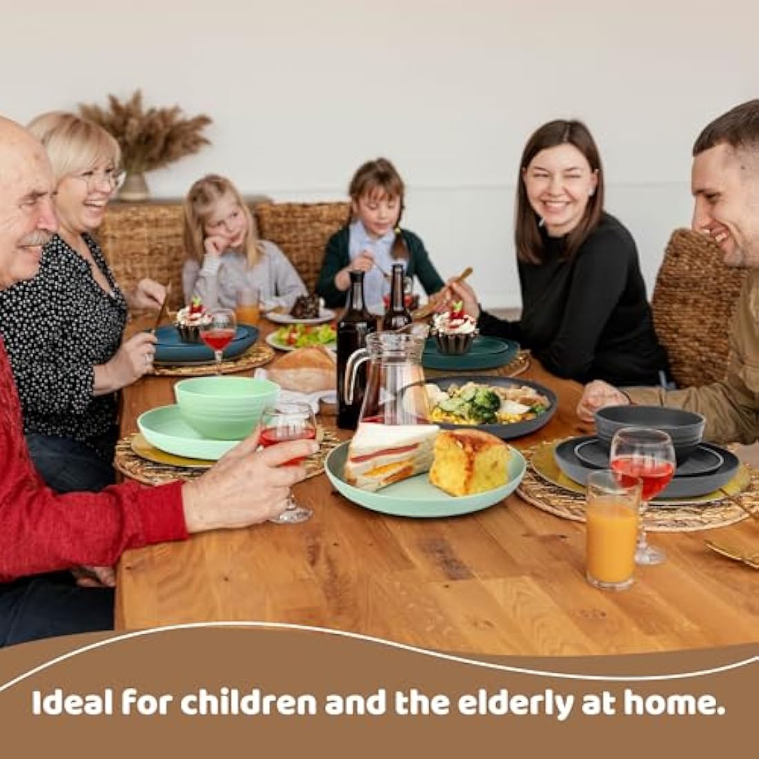 Greentainer Unbreakable Plastic Dinnerware Set, Lightweight Tableware with 4 Dinning Plates, 4 Dessert Plates, 4 Bowls, 4 Cups Kids & Adults, Service for 4, Dishwasher&Microwave Safe,16 Pcs