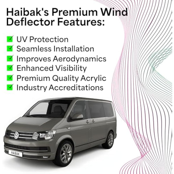 Haibak Wind Deflectors Set Compatible with VW Transporter T5-T6/T6.1 Van II/III 2 Doors 2003-2021 2pc Dark Tinted in Channel Fitment