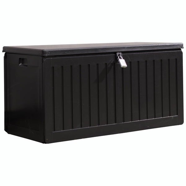 Olsen & Smith 680L Large Garden Storage Box - Weather Resistant Heavy Duty Garden Box with Padlock & Wood Effect - Huge Capacity Outdoor Storage Chest for Tools, Cushions, Toys & More (Anthracite)