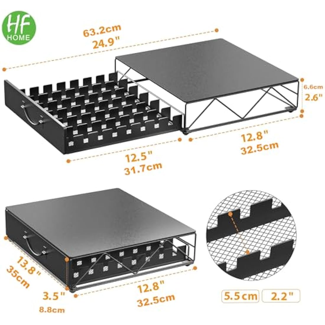 HFHOME Metal Coffee Pod Holder for 48 Nespresso Vertuo & Dolce Gusto Pods, Nespresso VertuoLine Capsule Drawer Organiser Coffee Machine Stand