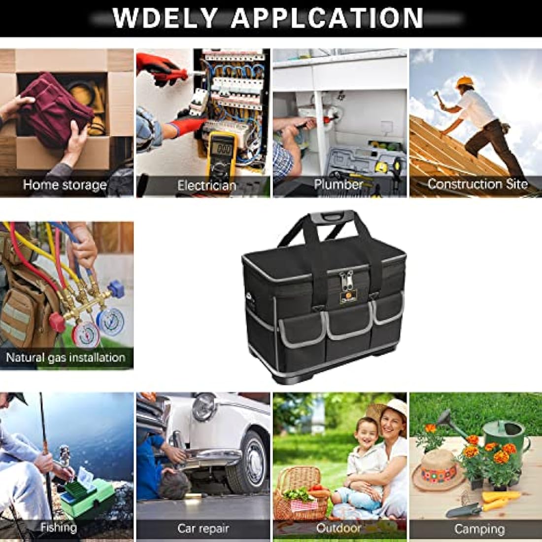 Drado Tool Bag Muti-Purpose Waterproof Tool Bag Organiser Tool Tote with Adjustable Shoulder Strap Black (40 x 23x 28cm)