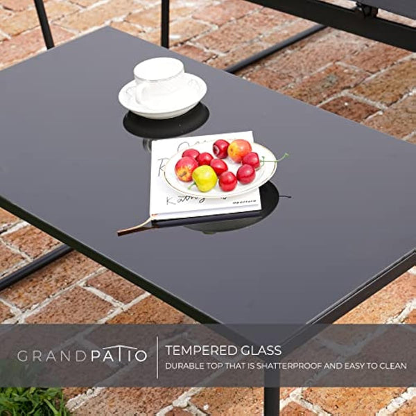 Grand patio Conversation Sets 4 Pieces, Garden Table, 2 Chairs, Loveseat, Waterproof, Breathable, Garden Furniture Sets for Outdoor, Backyard, Poolside (Black)