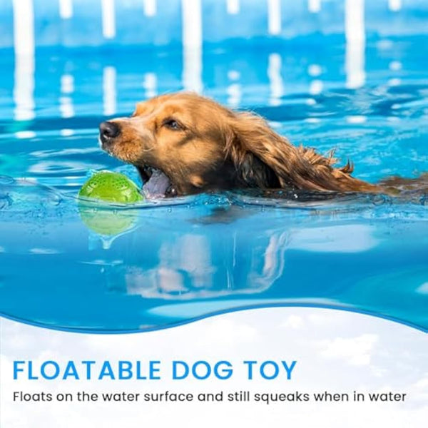 PETTOM Dog Ball Squeaky Toy, Small Dog Chew Toys Balls Waterproof Floating Bouncy Rubber Ball with Squeaky Sound for Training Swimming, 3 Packs (Orange,Blue,Green)