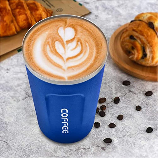 MOMSIV Coffee Cup, 380ml Vacuum Reusable Leakproof Double Wall Coffee Cup, Insulation Stainless Steel Eco-Friendly Travel Office Mug for Hot Coffee Tea and Cold Drinks (Diamond Blue)