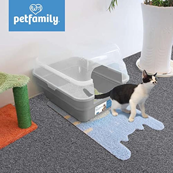 Petfamily Cat Litter Box with Hood - 3-in-1 Foldable cat litter Tray with Transparent Cover, Large Hooded Cat Toilet with Anti-Leak Design, Spacious Covered Litter Pan for Multiple Cats Grey