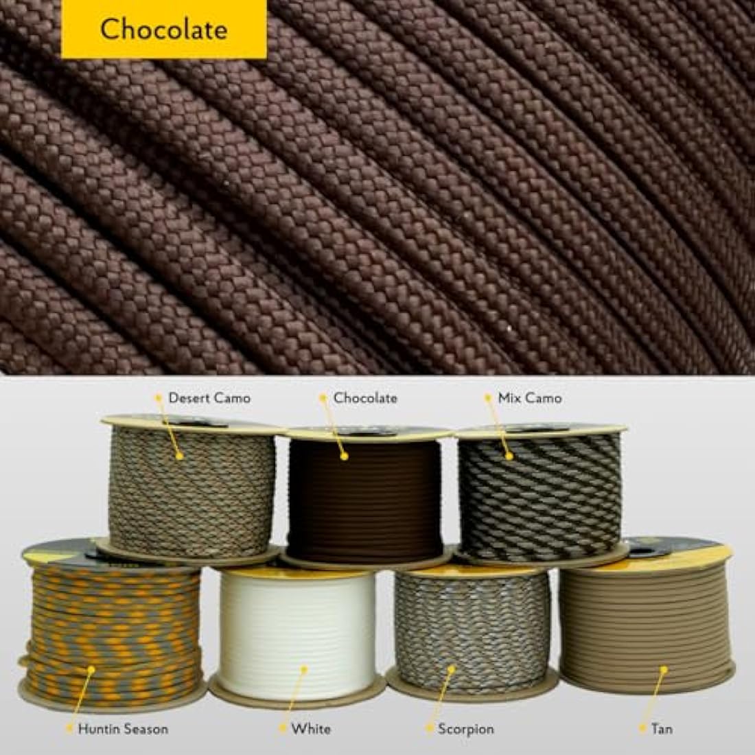 EdcX 4mm Rope 550 - Type III, 100% Rope, 7 Strand Rope, 4mm Rope in Solid Colors