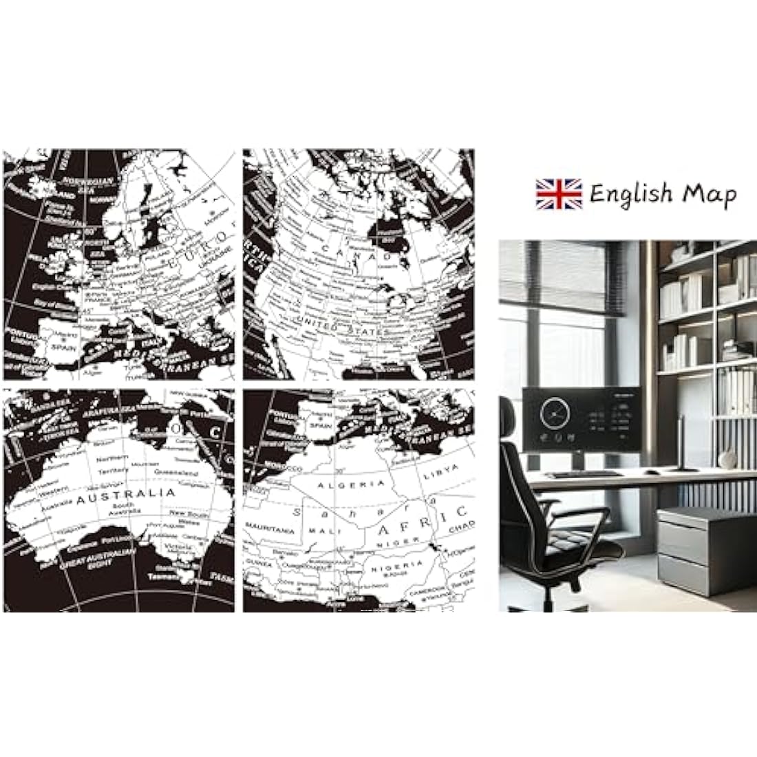 Exerz 30cm World Globe With a Metal Base, Metallic Black Earth Globe Geographic English Modern Map Desktop Decoration