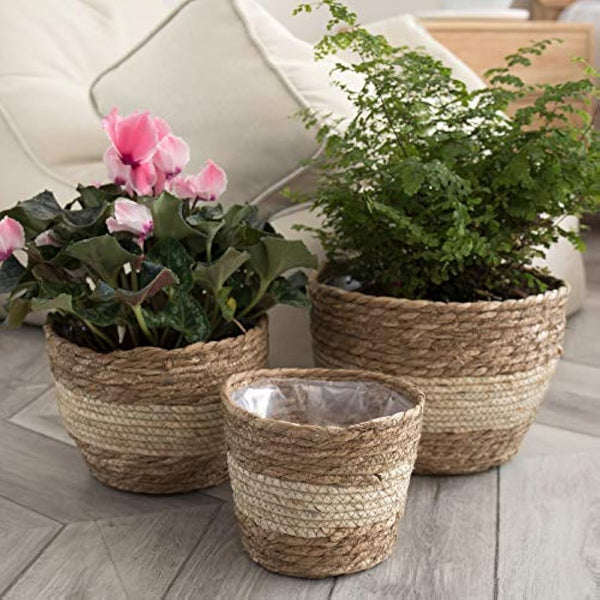 La Jolíe Muse Seagrass Planter Basket Indoor, Flower Pots Cover, Plant Containers, Beige(3-Pack)