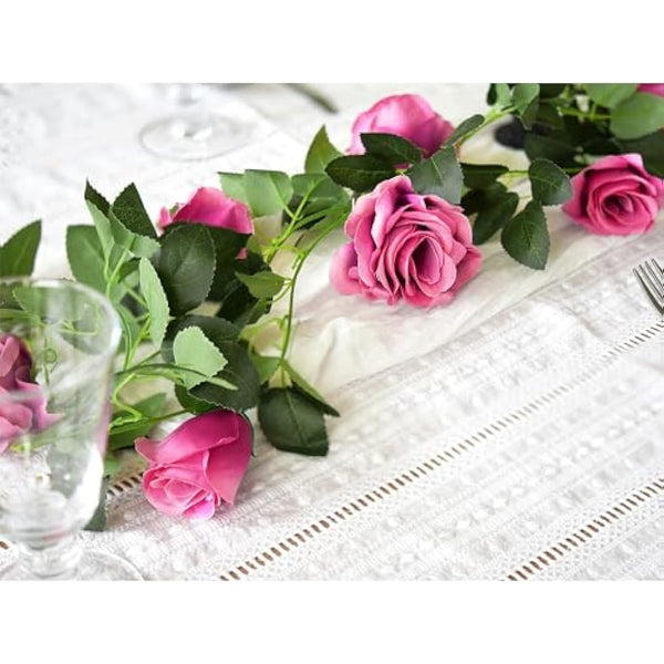 FiveSeasonStuff 2 Fuchsia Artificial Flower Garlands, Silk Rose Vine Leaves Hanging Plant Foliage for Home Wedding Garden Trellis Gazebo Party Wall Decoration 4.4 metres (14.4 feet)