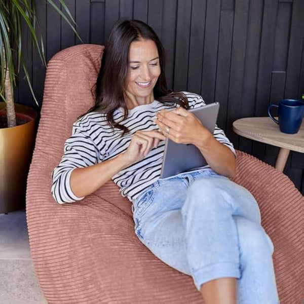 icon Dalton Cord Recliner Bean Bag, Dusk Pink, Large Adult Bean Bag Chair with Filling Included, Comfy Chair, Living Room Furniture, Bedroom Furniture