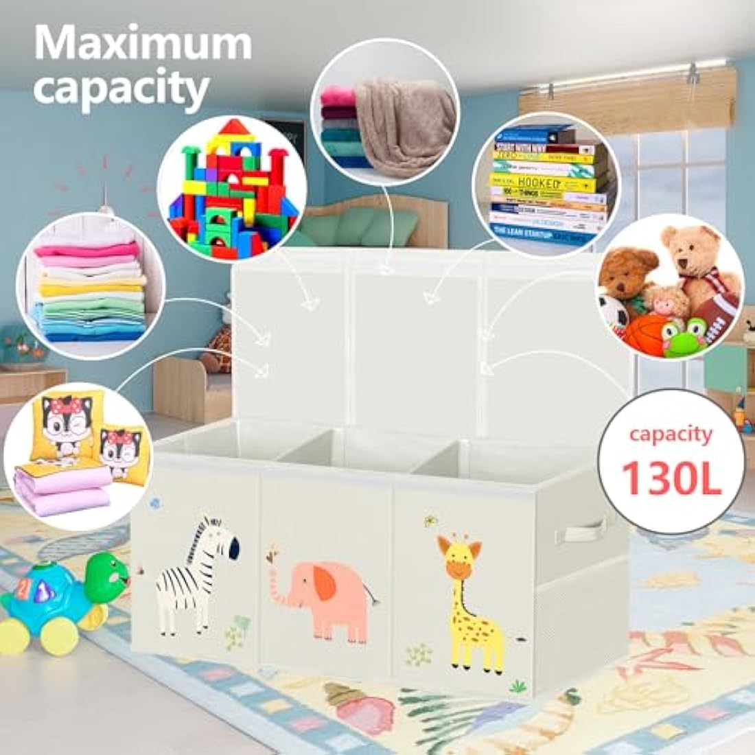 Extra Large Toy Box Storage for Boys Girls - Collapsible Toy Chest Organizer for Kids,Toy Bin Container with Lid and Handles for Clothes,Blanket,Nursery,Playroom,Bedroom,Stuffed Animals,Quilt(Beige)