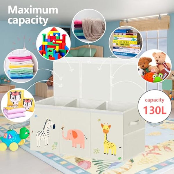 Extra Large Toy Box Storage for Boys Girls - Collapsible Toy Chest Organizer for Kids,Toy Bin Container with Lid and Handles for Clothes,Blanket,Nursery,Playroom,Bedroom,Stuffed Animals,Quilt(Beige)