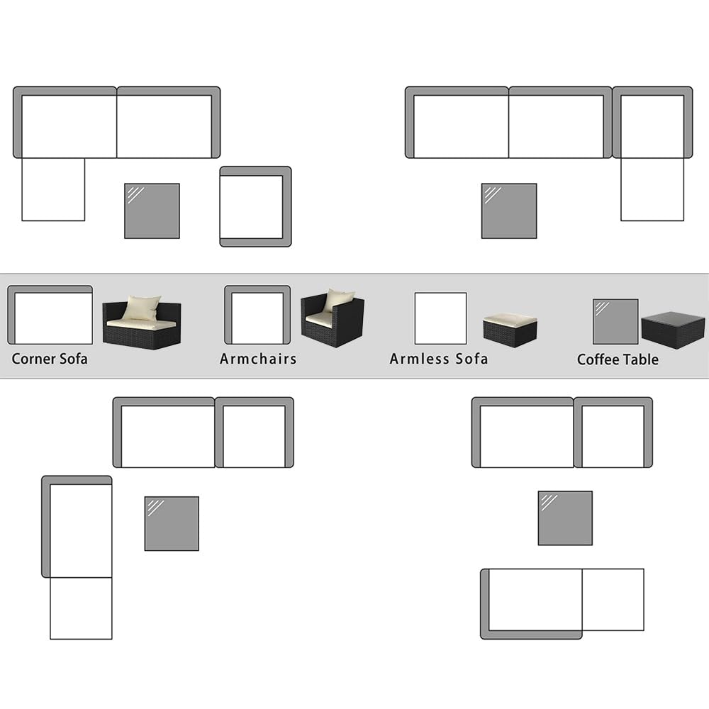 bigzzia Rattan Garden Furniture Set, 4 piece Patio Rattan furniture sofa Weaving Wicker includes 2 Armchairs,1 Double seat Sofa and 1 table (Black)