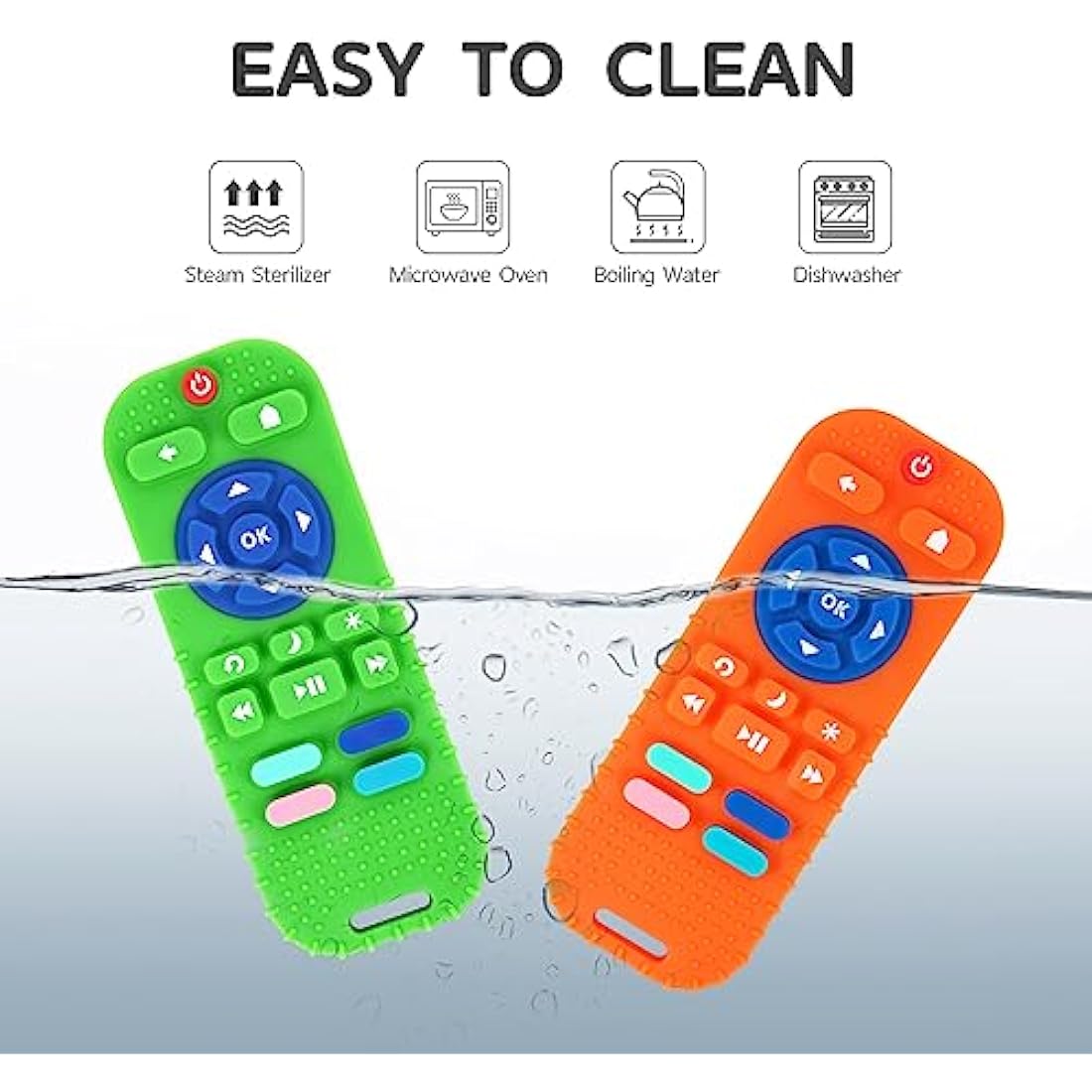 Hooku 2 Pack Silicone Teething Toys for Babies 0-6 Months, Teethers 6-12, Remote Teether Baby, Sensory, Chew, Toddler Infant Newborn Gifts, Green-Orange