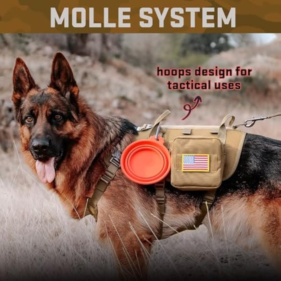Forestpaw Tactical Dog Vest Harness & Military Dog Collar w/ Bungee Leash Set - No Pull Control - Backpack - Coyote Brown M/L