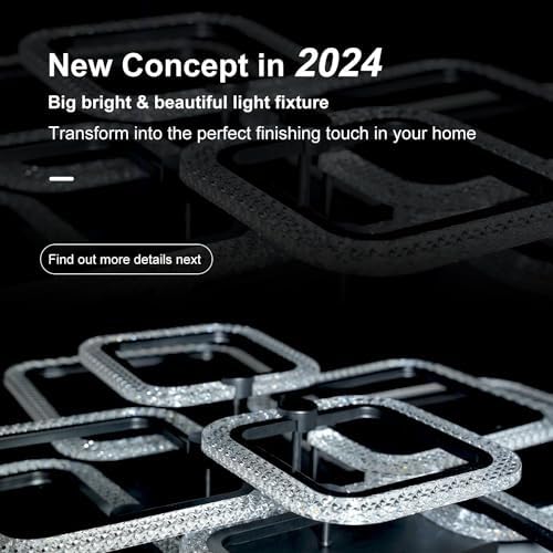 HIHIHOMY Modern Ceiling Light, With 6 Square Acrylic Crystal Frames, Dimmable With Remote Control, 3000K-6500K, Recessed Metal Led Ceiling Light For Kitchen