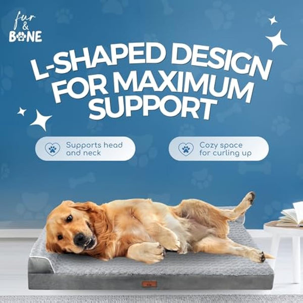 Fur & Bone Velvet Extra Large Dog Bed - Orthopedic Dog Mattress with Egg Crate Foam for Joint Support - Non-Slip Bottom - Washable Bed - Puppy Bed - Crate Extra Large Dogs
