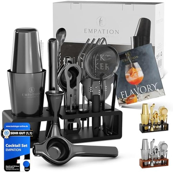 EMPATION Cocktail Making Kit Black, 825ml Cocktail Shaker, 18 Piece Cocktail Set, Boston Cocktail Shaker Set without jamming, Cocktail Kit for Pros & Beginners, Bartender Kit, Cocktail Maker Set