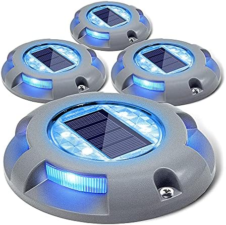 Siedinlar Solar Deck Lights Outdoor Waterproof Ground Light Solar Lights Outdoor Garden for Pathway Driveway Step Dock 4 Pack (Blue)