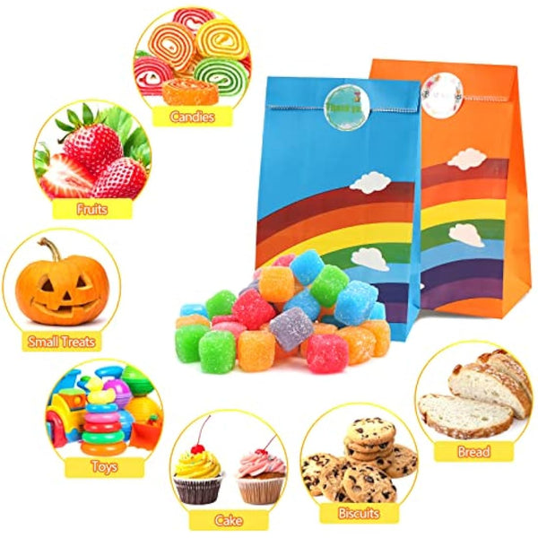 40 PCS Paper Party Bags for Kids, TOOELMON Rainbow Paper Gift Bags Candy Goodie Treat Bags with Stickers for Birthday, Picnic, Wedding Parties (130 * 80 * 240mm,Rainbow-40pcs)